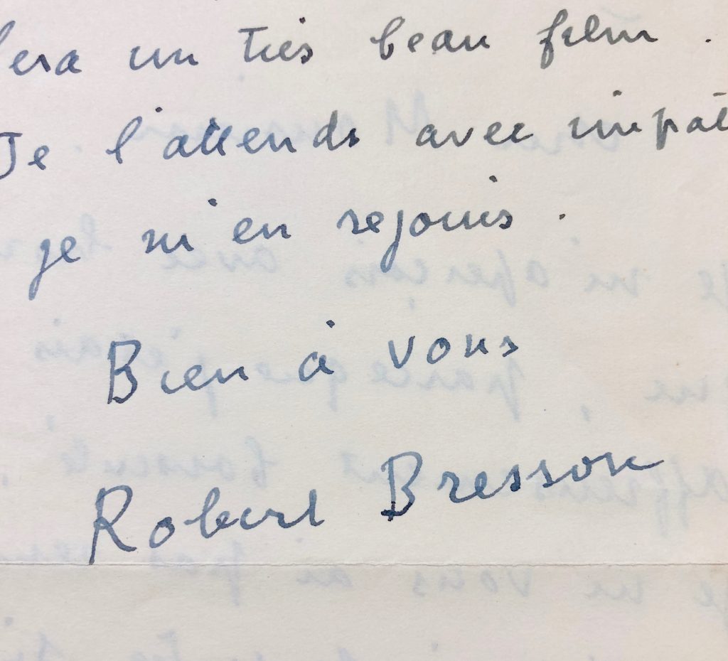 Mémoire d'encres - Lettre autographe signée de Robert Bresson
