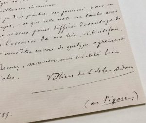 Mémoire d'encres - Lettre autographe signée de Villiers de L'Isle-Adam