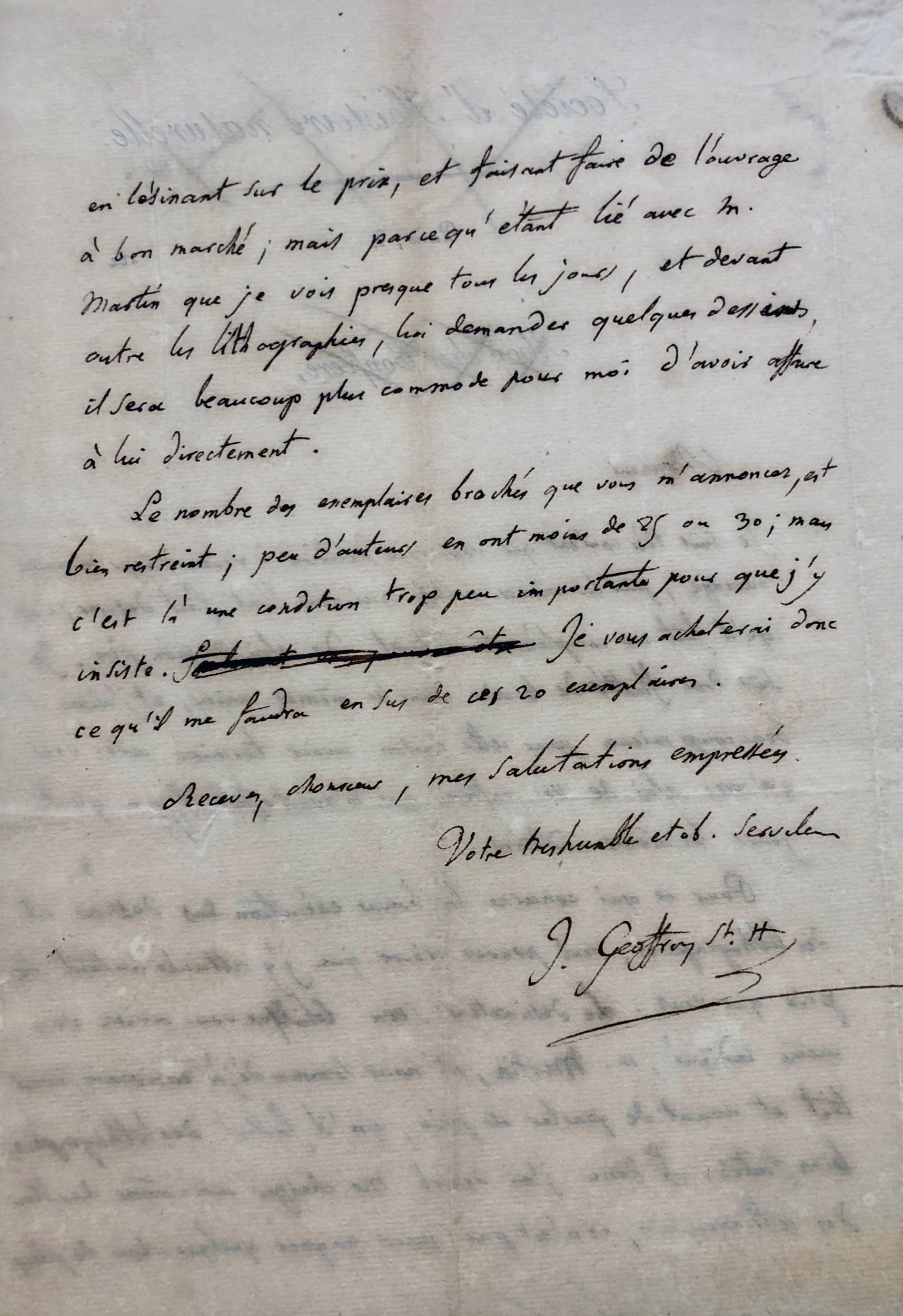 Mémoire d'encres -Lettre autographe signée d'Isodore Geoffroy Saint-Hilaire