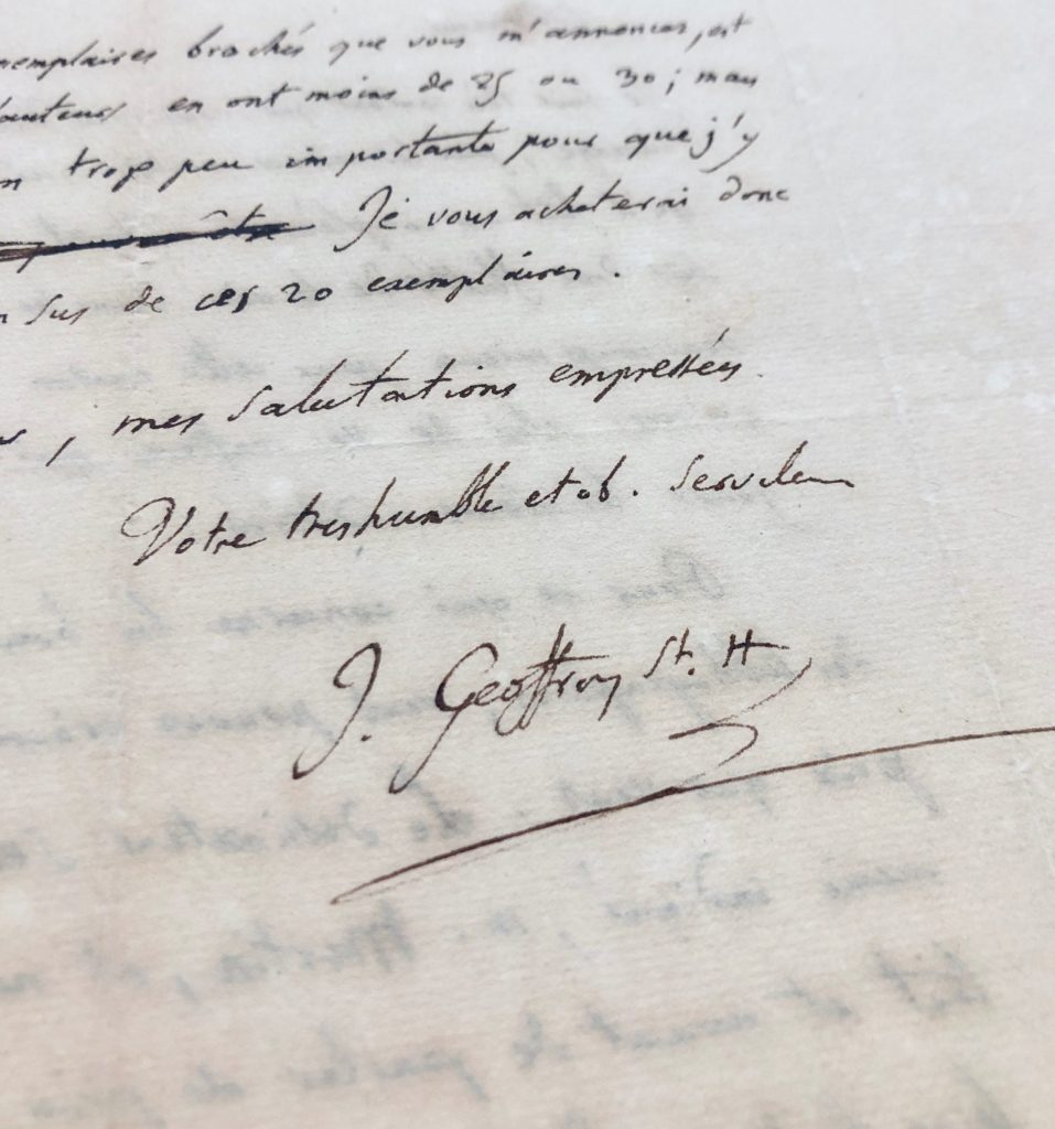 Mémoire d'encres -Lettre autographe signée d'Isodore Geoggray Saint-Hilaire