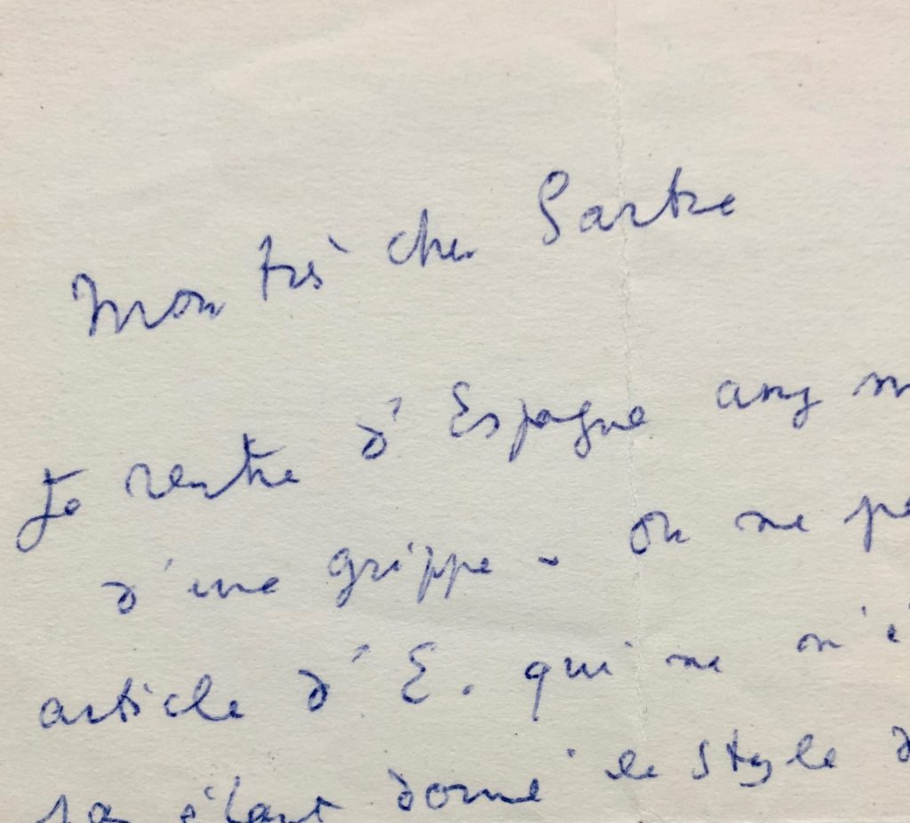 Mémoire d'encres - Lettre autographe signée de Jean Cocteau adressée à Jean-Paul Sartre