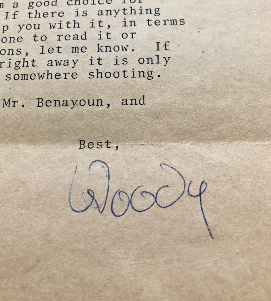 Mémoire d'encres - Lettre avec signature autographe de Woody Allen