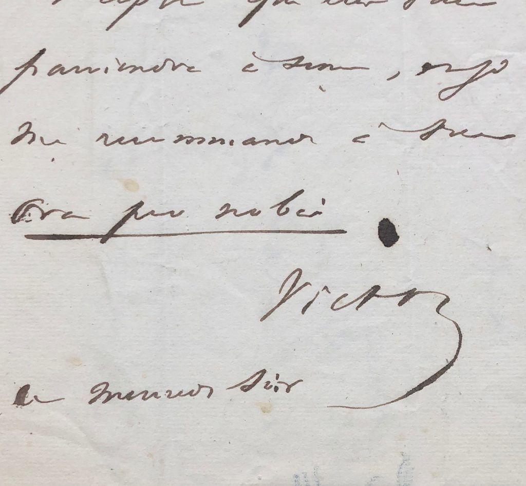 Mémoire d'encres - Billet autographe signé de Victor Hugo