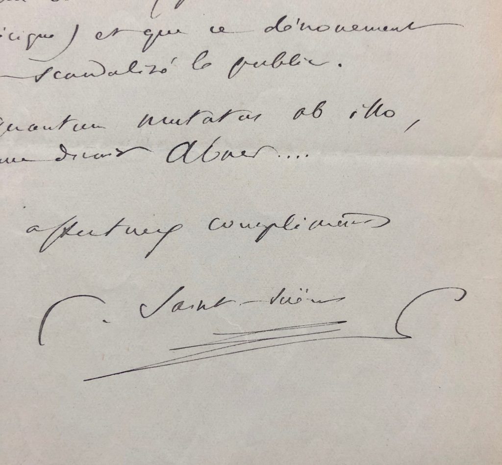 Mémoire d'encres - Lettre autographe signée de Camille Saint-Saëns