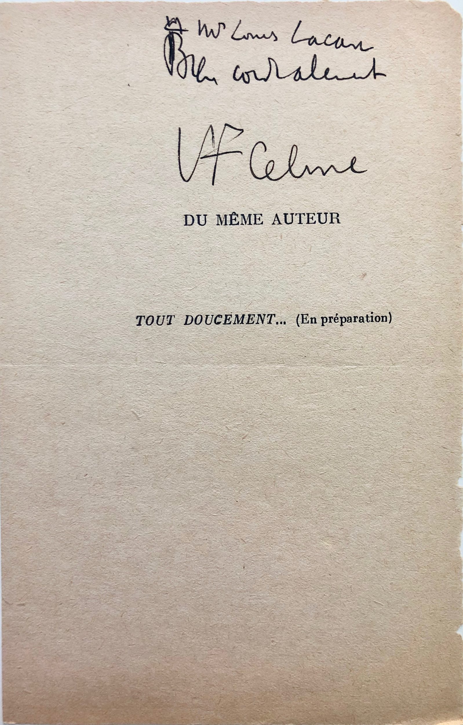 Mémoire d'encres - Envoi autographe signé de Louis-Ferdinand Céline