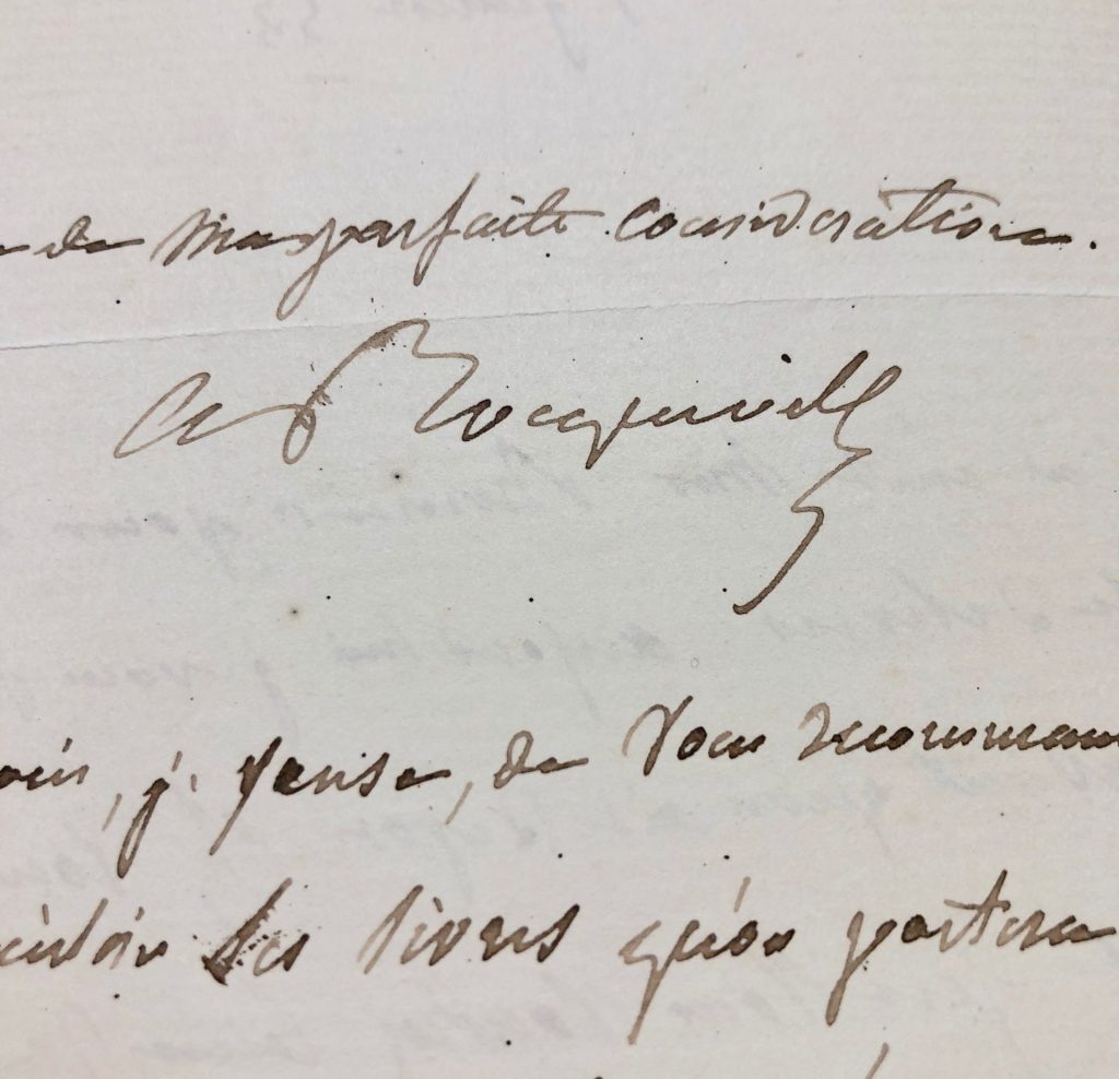 Mémoire d'encres - Lettre autographe signée d'Alexis de Tocqueville