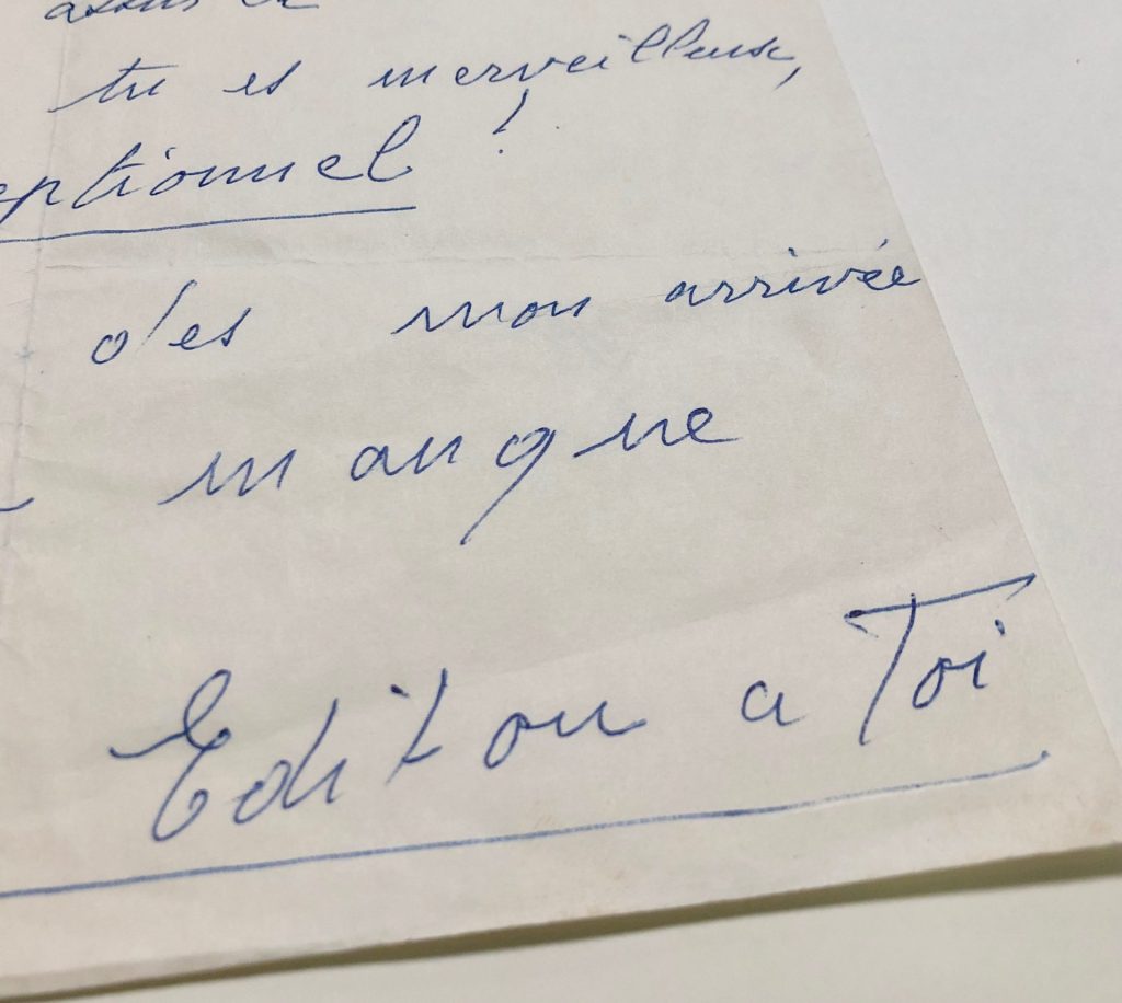 Mémoire d'encres - Lettre autographe signée d'Edith Piaf